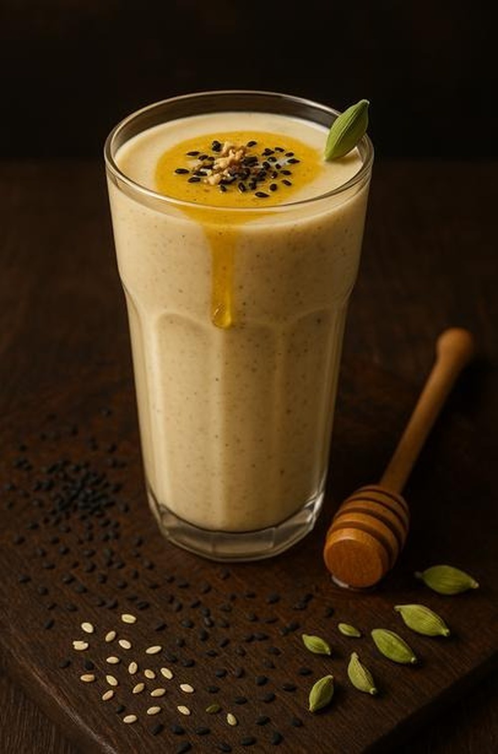 Cardamom Black Sesame Smoothie, made with EcoNfuse Cardamom liquid spice extract