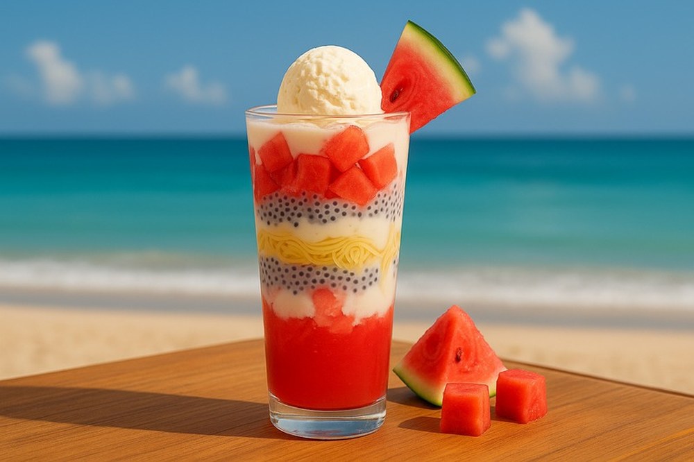 Citrus Mint Watermelon Falooda, made with EcoNfuse Citrus Mint Blend liquid spice extract