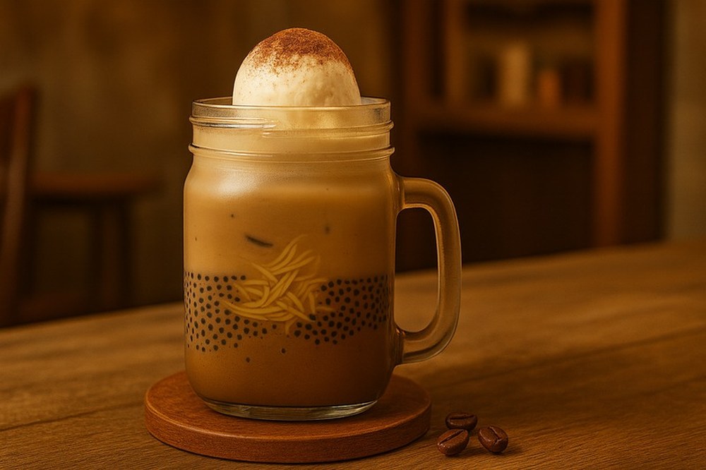 Cinnamon Vanilla Iced Coffee Falooda, made with EcoNfuse Cinnamon Vanilla liquid spice extract