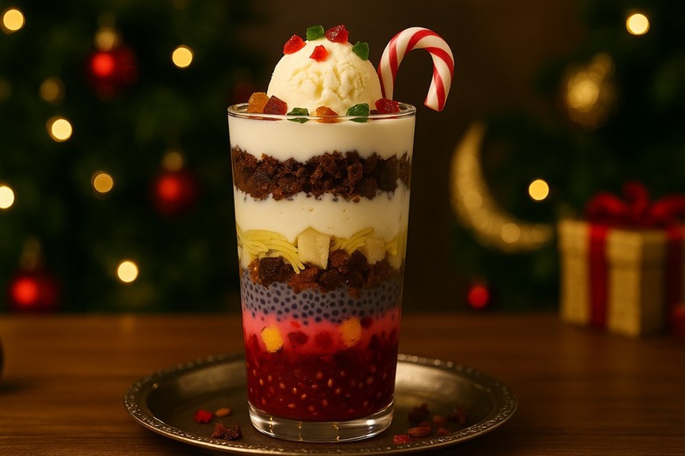 Cinnamon Vanilla Plum Cake Falooda, made with EcoNfuse Cinnamon Vanilla liquid spice extract