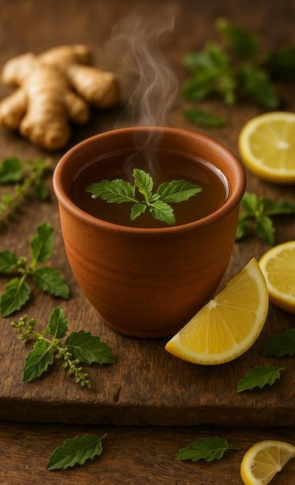 Herbal Tulsi Ginger Lemon Tea, made with EcoNfuse Herbal Spice Blend liquid spice extract